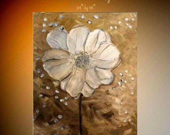SALE ABSTRACT Original gallery canvas contemporary 24" palette knife signature floral impasto oil painting by Nicolette Vaughan Horner