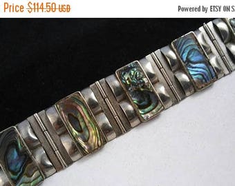 Now On Sale Vintage Abalone Silver Chunky Collectible Bracelet Mid Century 1940's 1950's Made In Mexico Mexican Southwestern Signed Jewelry
