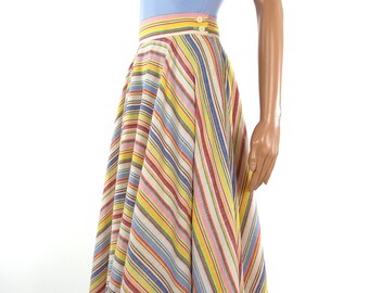 Gorgeous 70s Does 50s Cotton Rainbow Full Circle Skirt