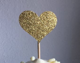Set of 12 Gold Heart Cupcake Toppers