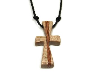 Cross Necklace Men, Mens Cross Jewelry, Minimalist Cross Necklace, Mens Cross Necklace Pendant, Curly Maple & Lacewood, Handmade Cross