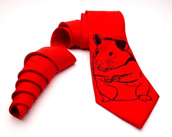 Hamster Tie Screen Printed Necktie Cute Rodent Small House Pet Housepet Lover Shelter Employee Vet Veterinarian Formal Accessory Prom Event