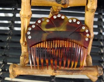 Vintage 60's Goody faux tortoise shell hair comb with rhinestones