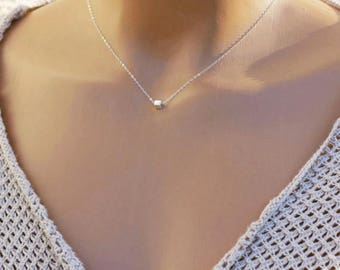 Silver Cube Bead Necklace / Dainty Necklace / Simple Everyday Necklace / Geometric, Layering Necklace, Minimal Necklace