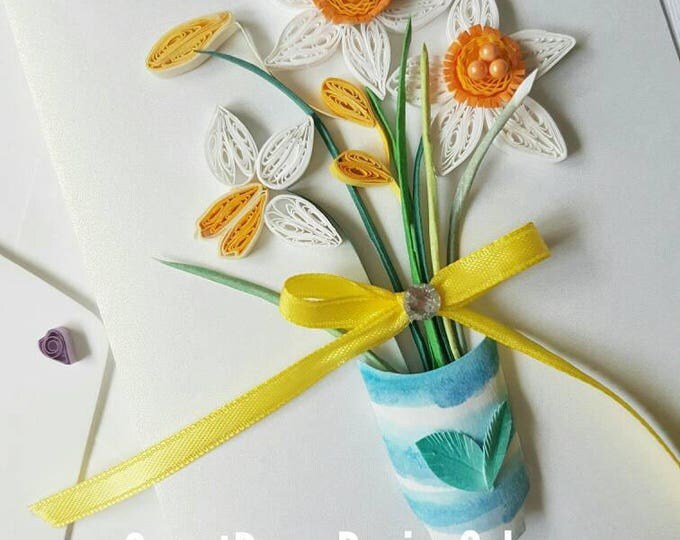 Paper Quilling Art. Handmade  Daffodil flower card for Any Occasion. Wall art.gift.quilling art .Mother's day.Wedding  anniversary.Birthday