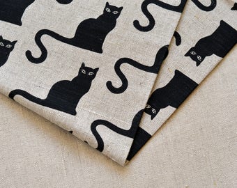 Linen black halloween cat fabric 19,68 x 59 inch