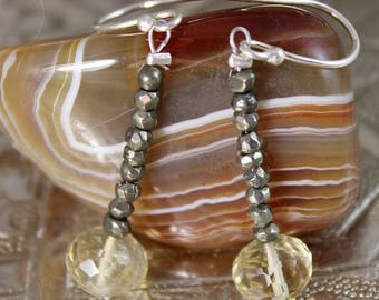 Silver 925 Citrine and faceted Pyrite earrings