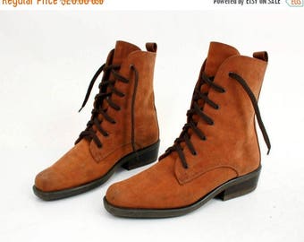 SALE Vintage Brown Leather Ankle Lace Up Boots Size 39