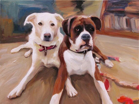 Dog Painting Pet Portrait Custom Oil on Canvas Stretched