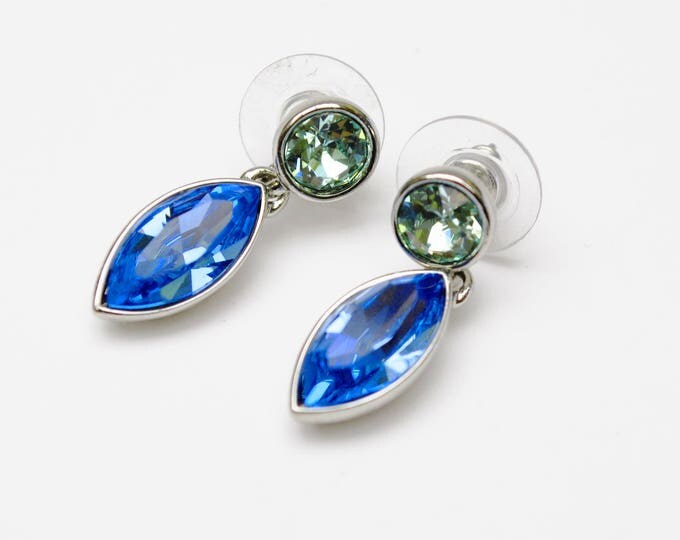 Givenchy Blue Green Rhinestone earrings - dangle crystal - pierced earrings