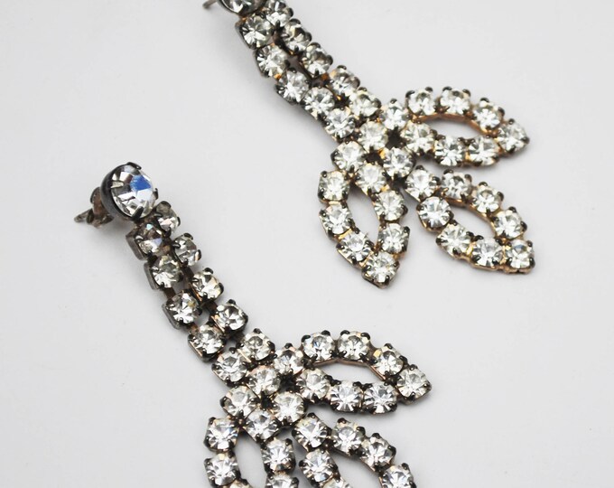 Rhinestone Earrings - Dangle chandelier - Pierced - Wedding Bride - formal Prom - Bling