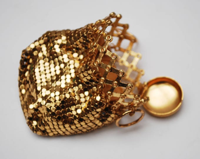 Gold Mesh Expandable Coin Pouch - Art Deco - coin purse - Accordion -beggars bag