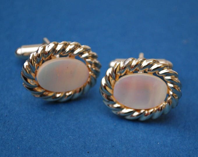 Mother of Pearl cuff links - light gold metal - MOP Oval cufflinks