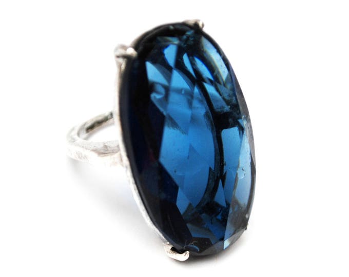 Blue Glass Sterling ring - Sapphire Cobalt art glass - Size 5 - Silver statement ring