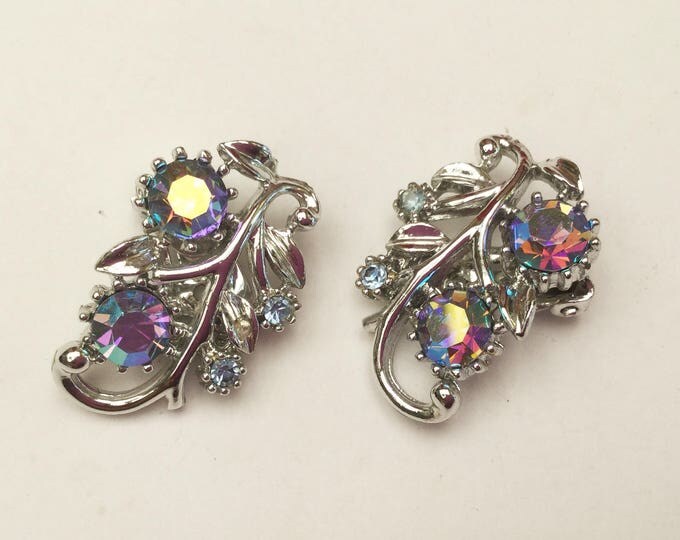 Rhinestone necklace Bracelet and earring parure set - signed Coro - Mid century - Aurora borealis crystals Vintage jewelry set