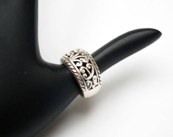 Sterling Filigree Ring - silver Scroll band - size 5.5