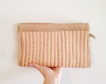 Vintage 1980s Striped Straw Clutch