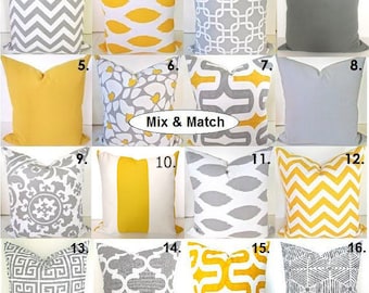 YELLOW PILLOW Covers Gray Decorative Pillows Yellow Throw Pillow Covers Gray and Yellow pillow .All Sizes 14x14 16x16 18 20 Sale. Home decor