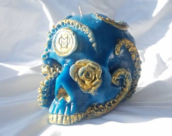 Teal Turquoise Skull Octopus candle, hand made