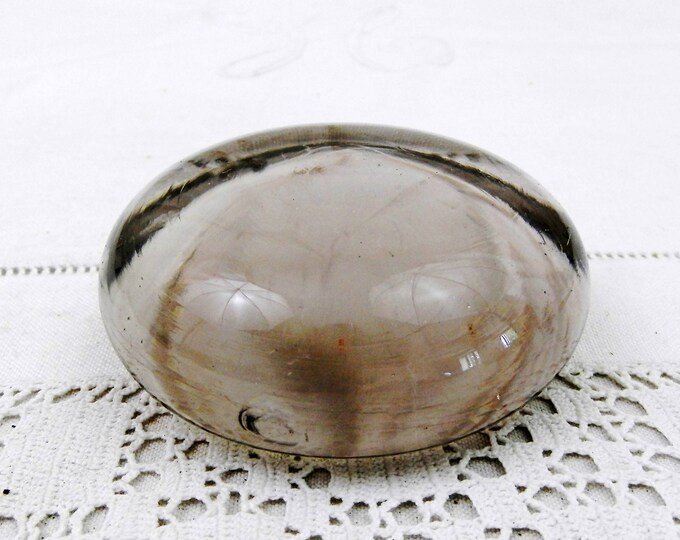 Antique Round Flat Clear Glass Paperweight from France, Magnifying French Glass Weight, Shabby Chateau Cottage Chic, French Country Decor