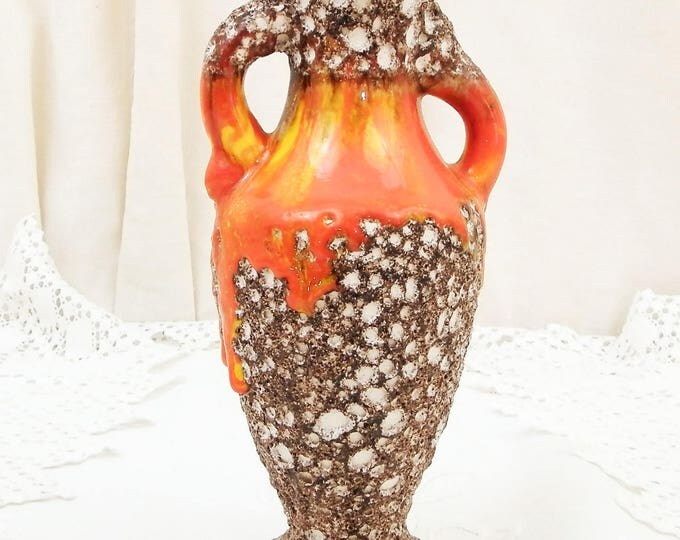 Vintage French 1960s Vallauris Vase Mid Century Modern Design Fat Lava Orange and Yellow Drip Glaze With "Ecume de Mer" Volcanic Glaze Vintage French 1960s Vallauris Vase Mid Century Modern Design Fat Lava Orange and Yellow Drip Glaze With "Ecume de Mer" Volcanic Glaze