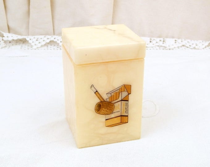 Vintage Mid Century Veined Alabaster Pipe Tobacco / Cigarette Rectangular Box, 1960s Stone Container, Retro Home Interior Decor, 1970s Box