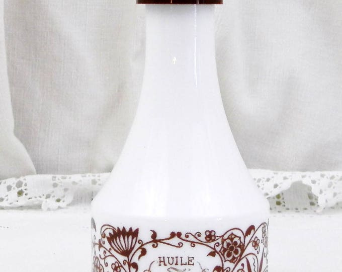 Mid Century White Milk Glass Henkel Oil Bottle, 1960s Vintage French Tableware