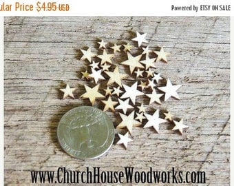 Summer SALE 50 Tiny Mixed Size Mini Wood Stars, Wood Confetti Hearts- Rustic Wedding Decor- Table Decorations- Wooden Stars- DIY Craft Supp
