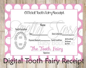Tooth Fairy Receipt * Printable tooth chart, Instant Download Tooth Fairy Tooth Receipt, Tooth Fairy printables