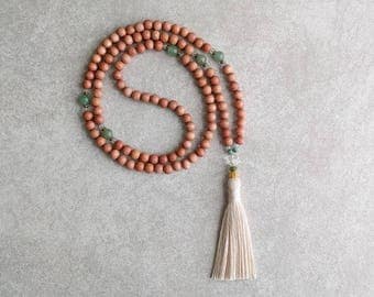 108 Mala Beads Necklace - Meditation Necklace in Rosewood and Green Aventurine - Item # 940