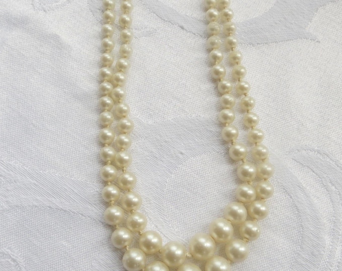 Vintage Pearl Necklace, Double Strand, Genuine Hand knotted Pearls, Wedding, Bridal Jewelry