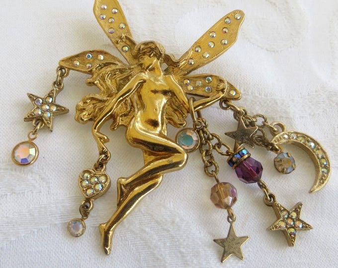 Vintage Kirks Folly Fairy Brooch, Celestial Nymph Pin, Fairy Garden Fairies, Kirks Folly Jewelry