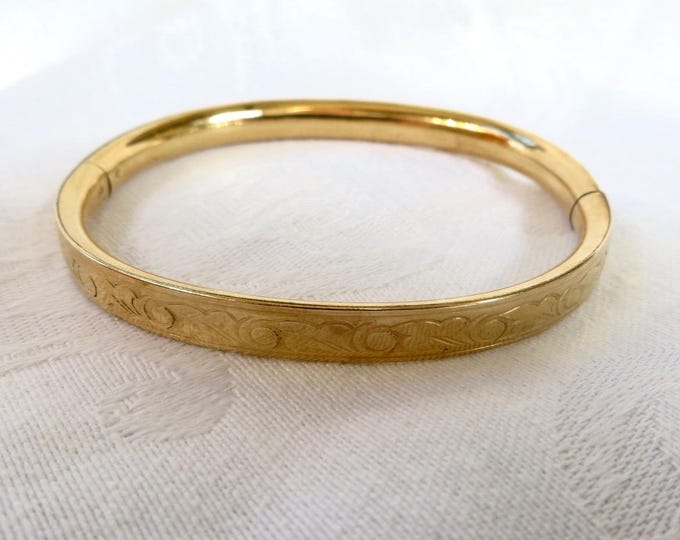 Antique Bangle Bracelet, Gold Filled, Art Nouveau Etching, Signed Ballou, Antique Jewelry