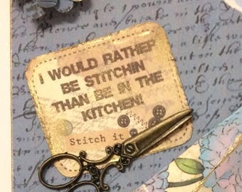 Hand Crafted Sewing inspired Mixed Media box frame