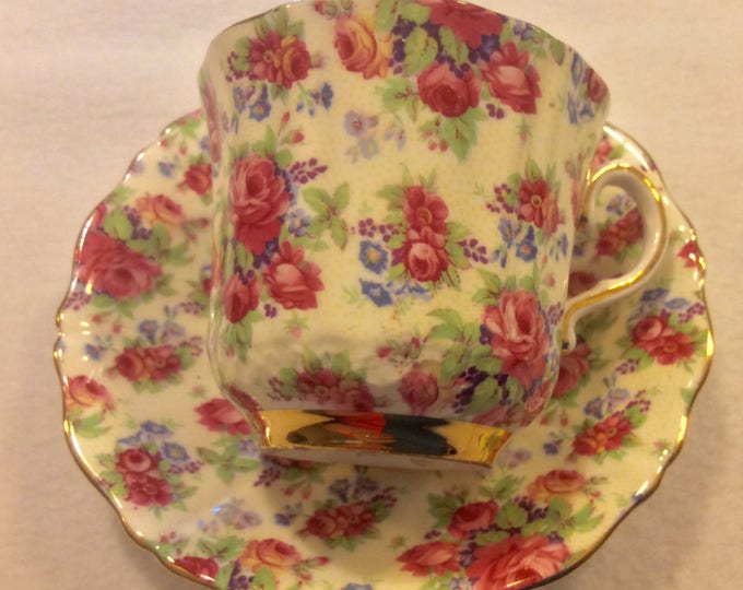 Vintage Cup and Saucer, Old Royal, Chintz Tea Cup Set, Roses, Bone China, Mid Century, Gift, Gift For Her