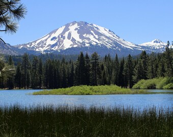 Lassen Volcanic National Park, Lassen Peak above Manzanita Lake, in Spring