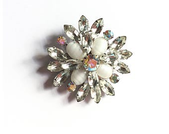 Vintage brooch, Rhinestone brooch, 1950s brooch, large brooch, aurora borealis, vintage jewelry, 50 brooch