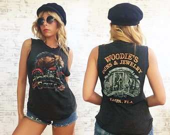 JULY FLASH SALE Vintage 1987 3D Emblem Rare Harley Davidson Forged In Our Souls Collectible Paper Thin Distressed Cut Off Muscle Tee || Smal