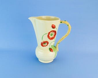 Red Poppies Water Jug Crown Devon Vase Mid century Modern c1950 Fieldings