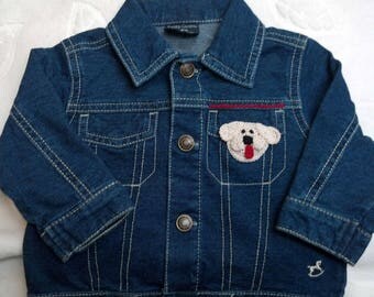 Baby Boys Girls Unisex Infant Faux Denim Jacket - Handmade Teddy Bear or Puppy Dog Face - One Size 3-6 months