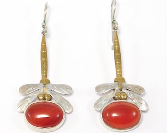 Artisan Mixed Metal Carnelian Dragonfly Earrings