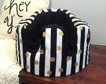 Black and White Stripe and Black Minky Bumbo Cover