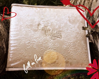 Vintage Wedding Album / 1960s Photo Picture Book / Scrapbook / Unique Gift / Marriage / Anniversary Gift / Satin & Roses /