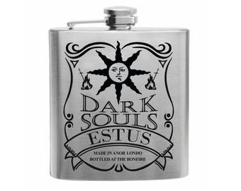 Dark Souls, Warrior of Sunlight, Hip Flask, Estus Flask, Dark Souls Flask, Printed Flasks, Flasks, PS4 Flask, Bottled At Bonfire, Gamers
