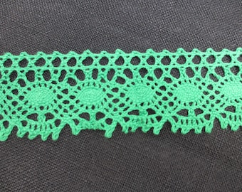 5 Yards 23" Kelly Green Cluny Lace Trim, Non-Stretch, 1-7/8" Wide, Emerald Green Crochet Cotton Lace Trim 1.875" Wide