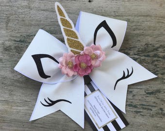 Unicorn White Glitter Cheer Bow