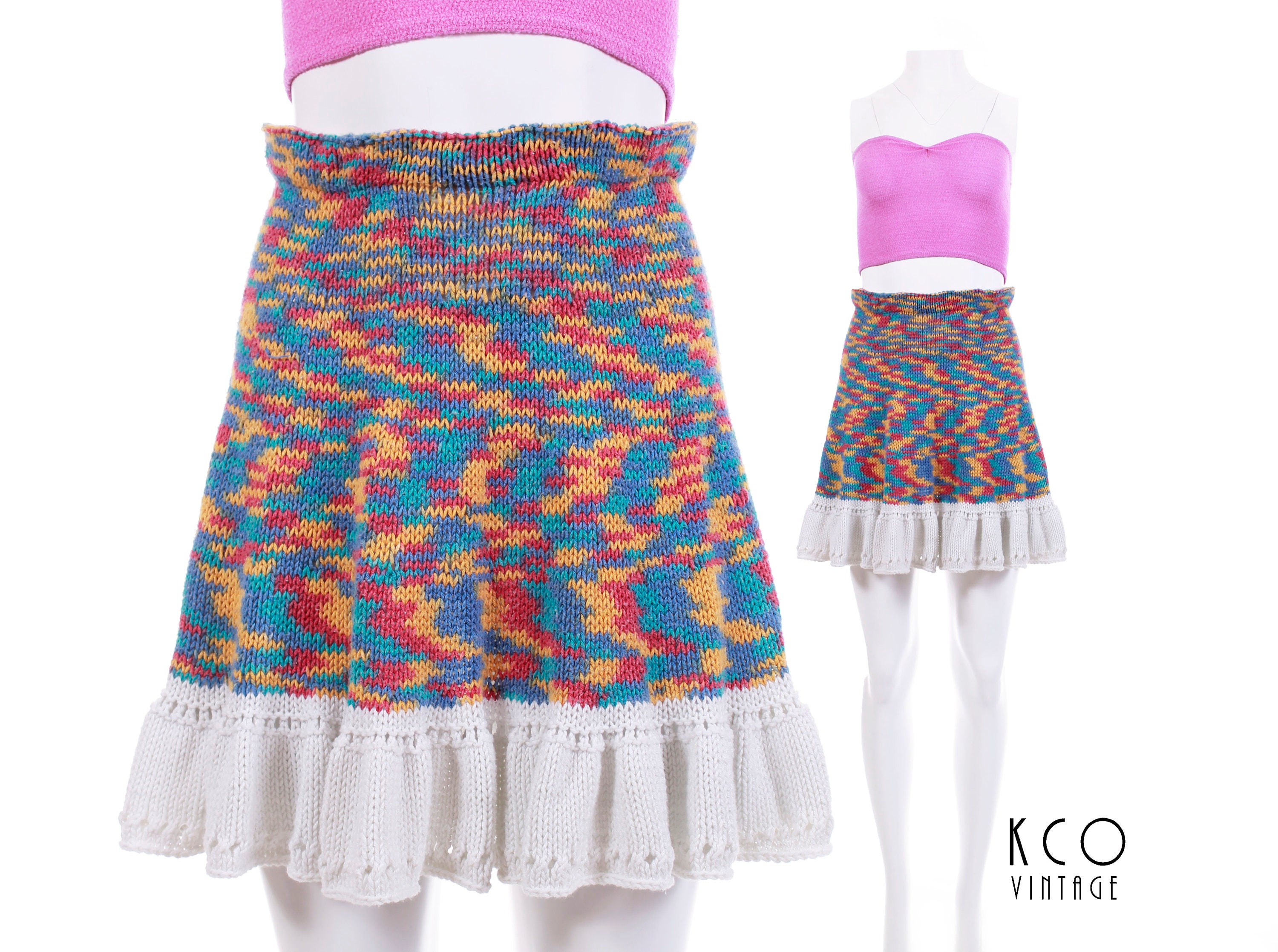 Crochet Skirt Rainbow Crochet Space Dyed Knit Skirt Paper Bag