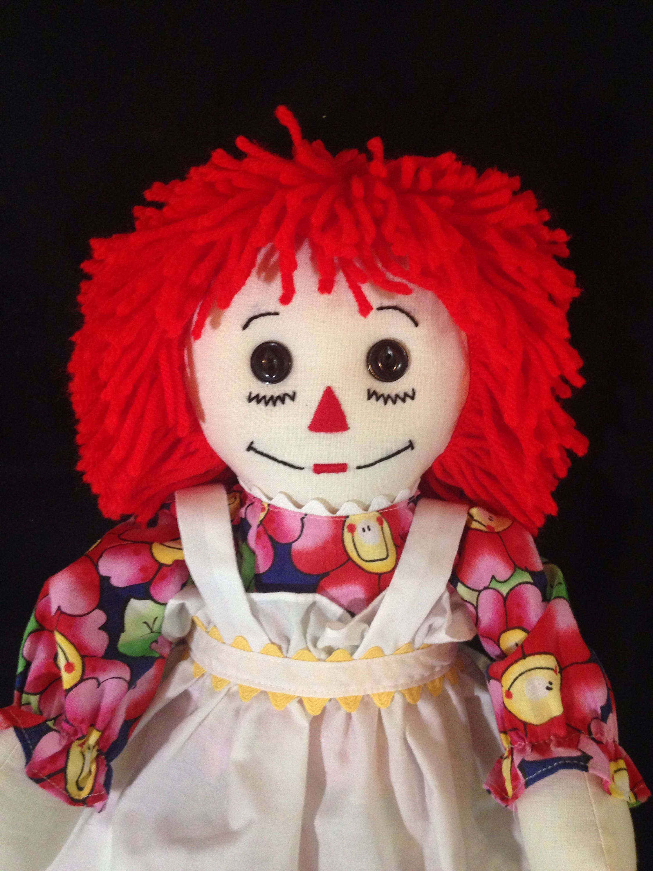 Inch Handmade Raggedy Ann Doll Red Hair Happy Face Flower