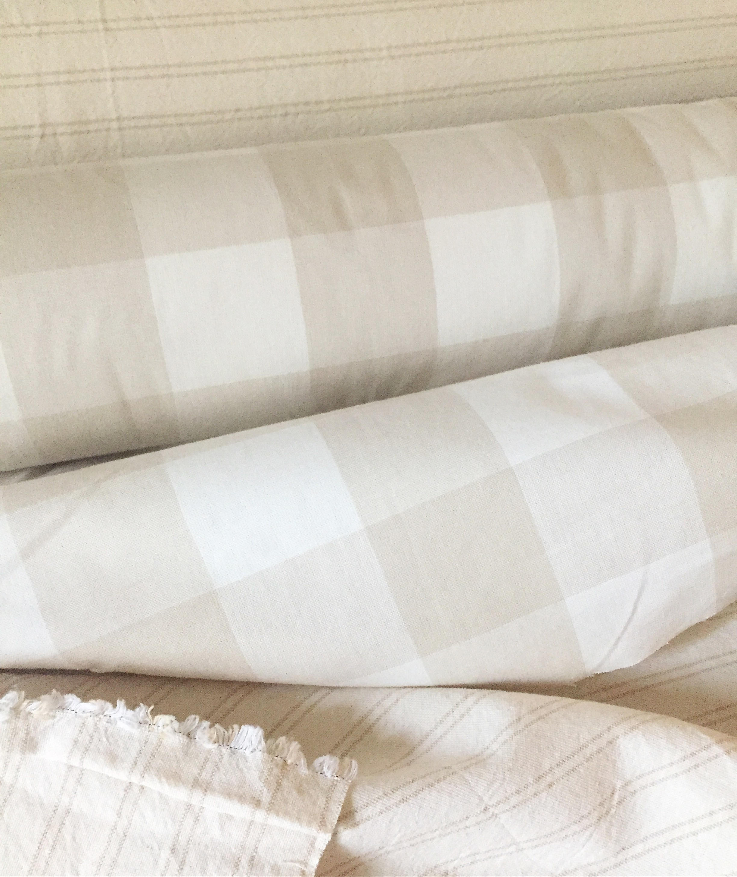 Diagonal Beige and Cream Buffalo Check Plaid Zipper Pillow