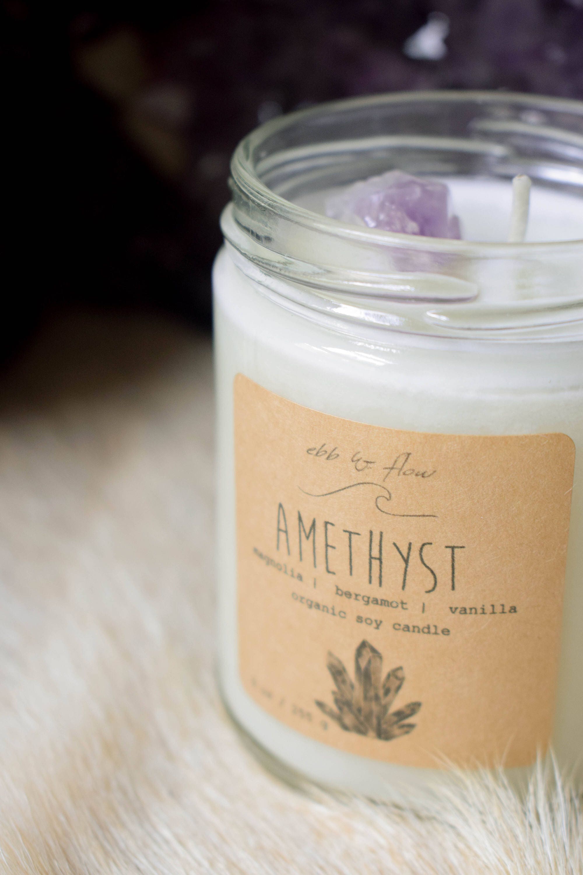 Amethyst Large Hand Poured Organic Soy Candle Bergamot 